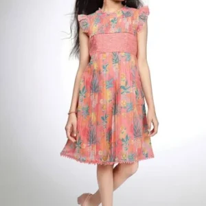 Peach Multicolor Digital Print Knee Length Casual Frock